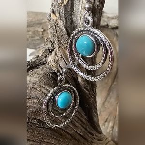 Wheeler Jewelry made in USA Double Ring Turquoise SterlingSilver finish earrings
